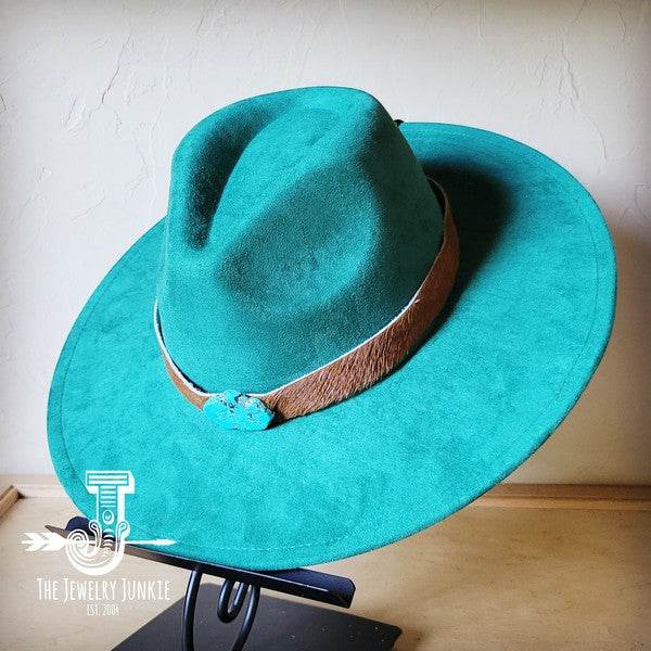 Brown Hide Turq Slab Leather Band Choice Hat
