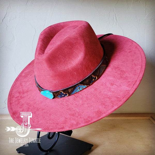 Blue Navajo Turquoise Slab Leather Band Choice Hat
