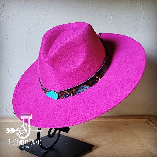 Blue Navajo Turquoise Slab Leather Band Choice Hat