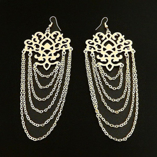 Fringe and Layered Fish Hook Chunky Chain Earrings