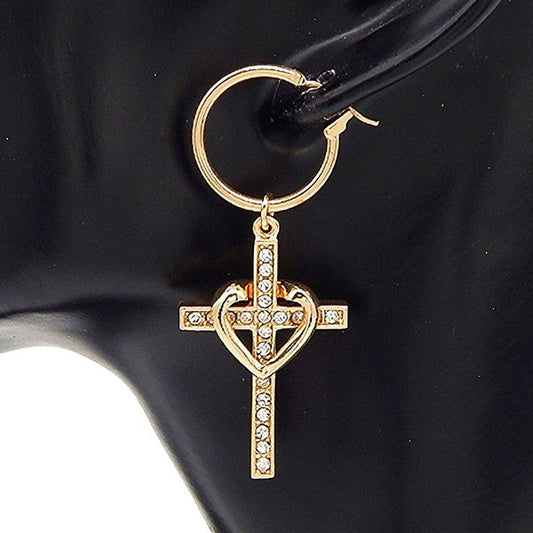 35mm Heart & Cross Baby Hoop Earrings
