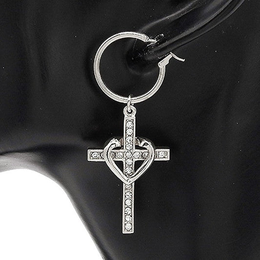 35mm Heart & Cross Baby Hoop Earrings