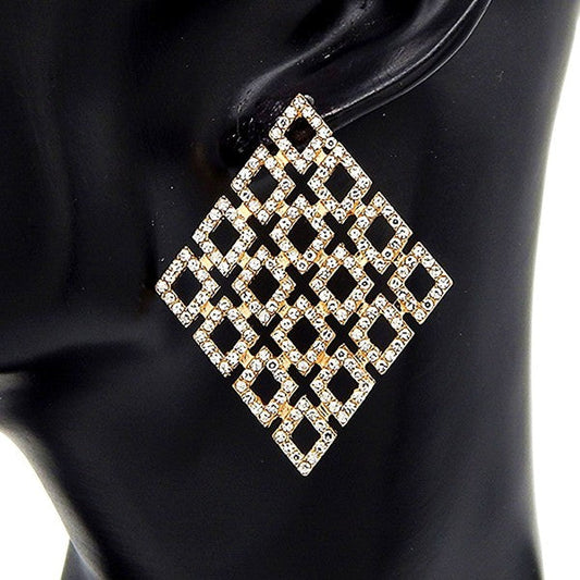Diamond Shape Rhinestone Dangle Earrings