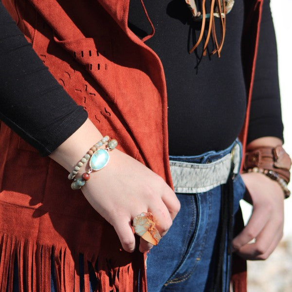 Aqua Terra Beaded Bracelet with Center Accent