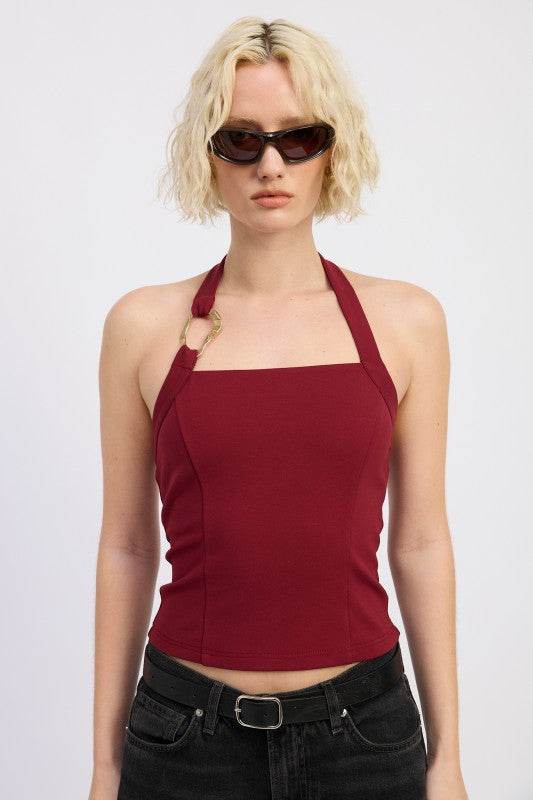 CHAIN LINK HALTER KNIT TOP