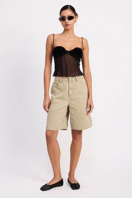 SHEER MESH FLORAL CUP CAMI TOP