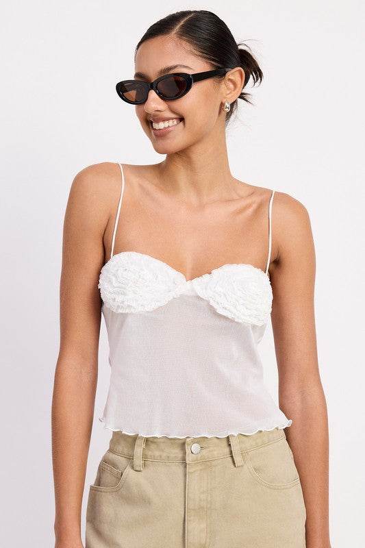 SHEER MESH FLORAL CUP CAMI TOP
