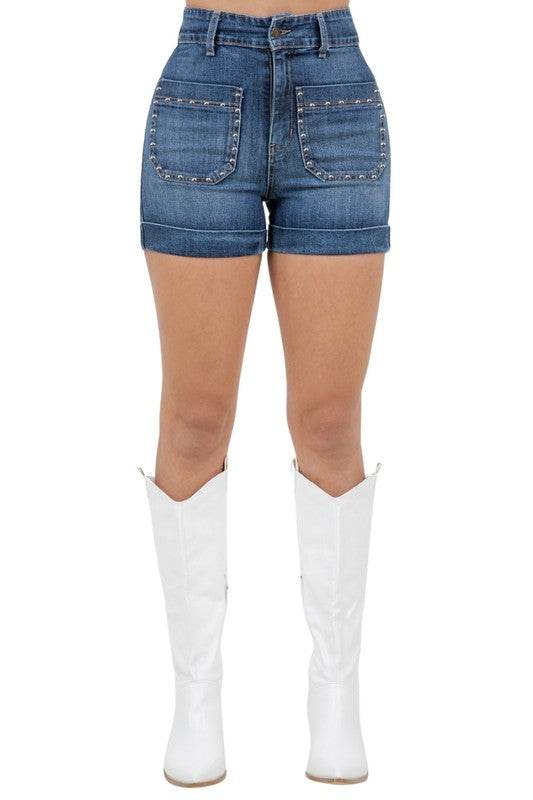 Willow Studded Denim Short in Dark Wash