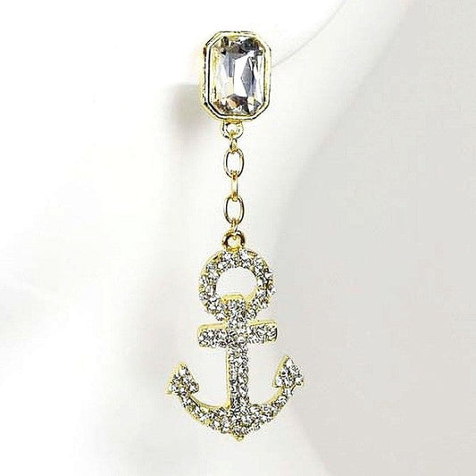 Glass Stone Anchor Dangle Casting Earrings