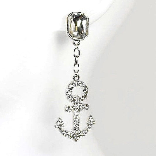 Glass Stone Anchor Dangle Casting Earrings