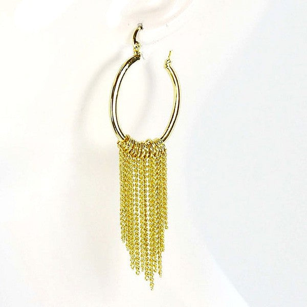 Tassel Chains Gold Hoop Earrings