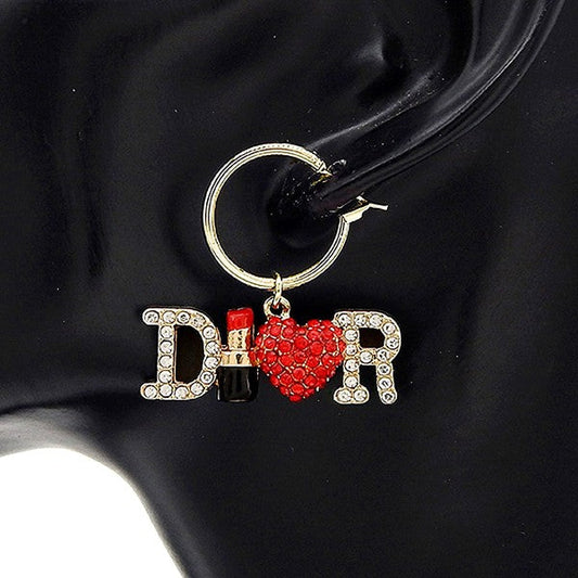 LUxury Inspired D Lipsti Heart R Hoop Earrings