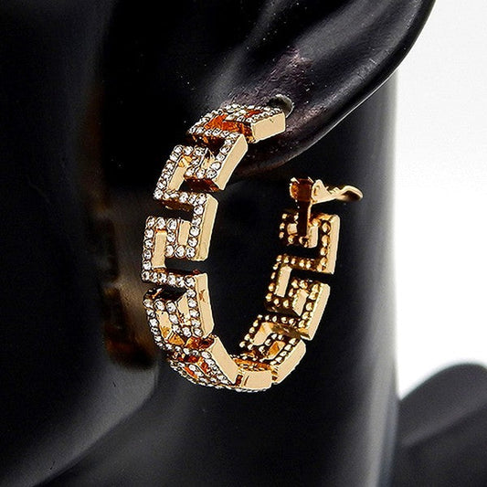 Front Greek Key Design Hoop Earrings