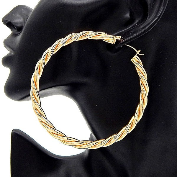 Swivel Cable Texture Hollow Hoop Earrings