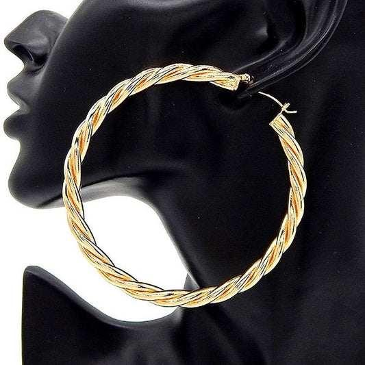 Swivel Cable Texture Hollow Hoop Earrings