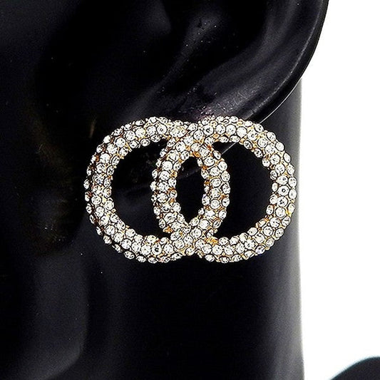 Pave Rhinestone Setting Infinity Link Earrings