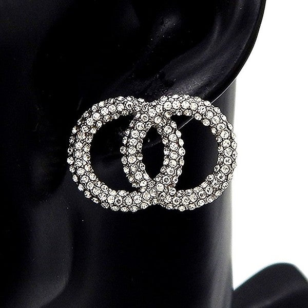 Pave Rhinestone Setting Infinity Link Earrings