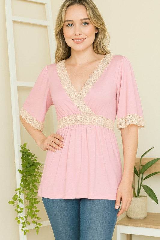 Front Wrap Lace Detailed Top