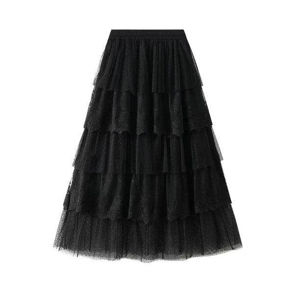 Layered lace midi skirt