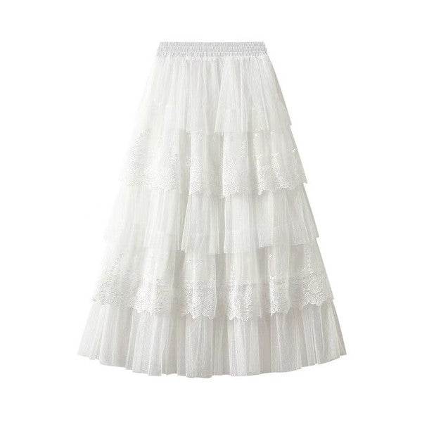 Layered lace midi skirt