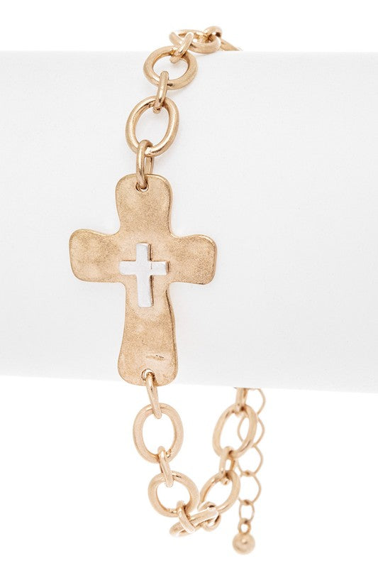 2 Tone Cross Charm Bracelet