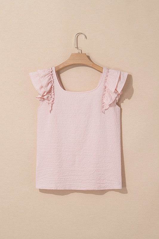 Textured Bow Knot Frilled Butterfly Sleeve Blouse