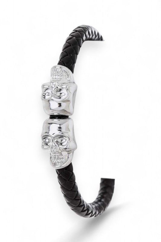 Stainless Steel Double Skull Magnetic Bracelet