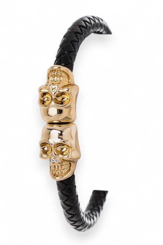 Stainless Steel Double Skull Magnetic Bracelet