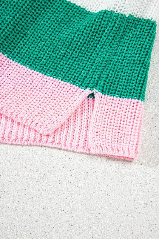 Multicolour Color Block V Neck Sweater T Shirt