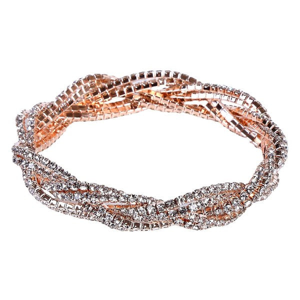 3 Double Lines Twist Rhinestone Stretch Bracelet