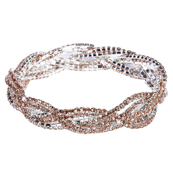 3 Double Lines Twist Rhinestone Stretch Bracelet