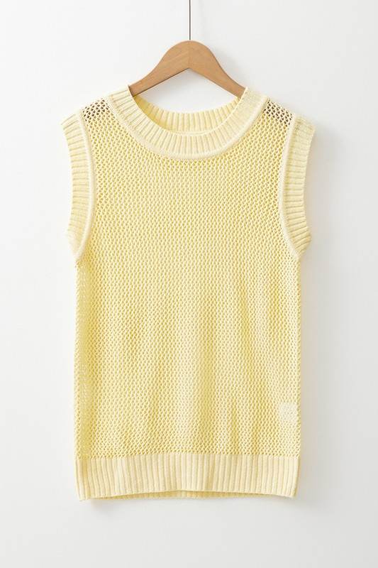 Solid Color Hollowed Knit Round Neck Sweater Vest