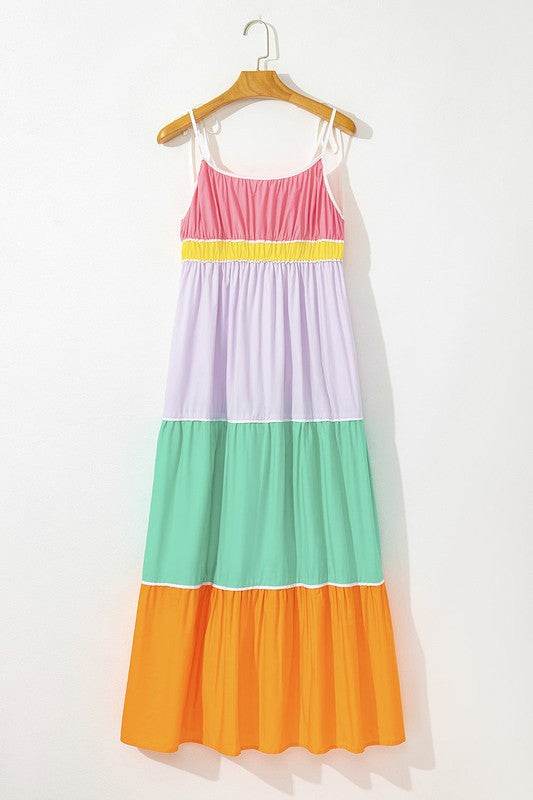 colorblock tiered mxi dress