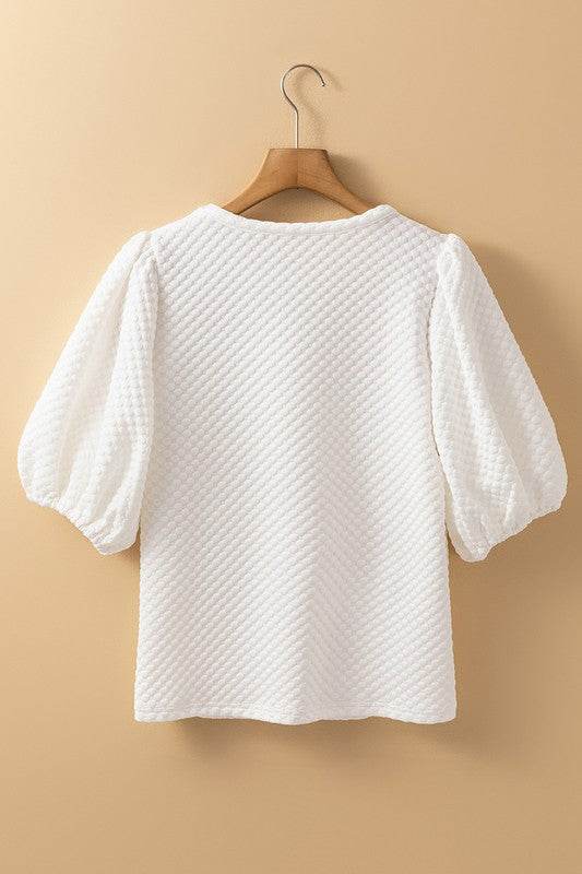 Phalaenopsis Solid Texture Puff Sleeve Blouse