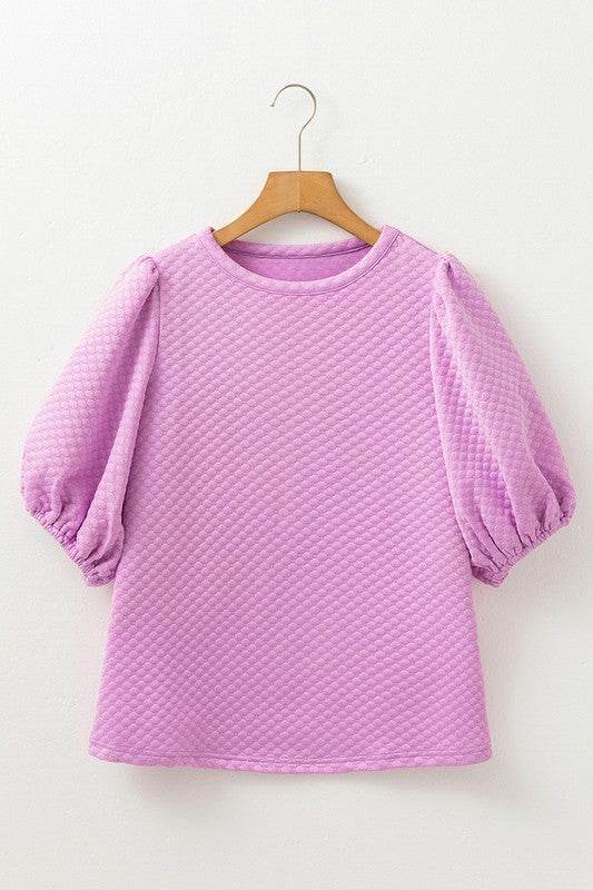 Phalaenopsis Solid Texture Puff Sleeve Blouse