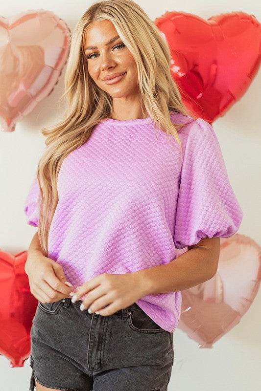 Phalaenopsis Solid Texture Puff Sleeve Blouse