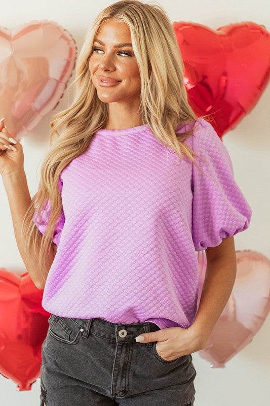 Phalaenopsis Solid Texture Puff Sleeve Blouse