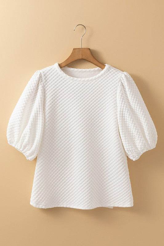 Phalaenopsis Solid Texture Puff Sleeve Blouse
