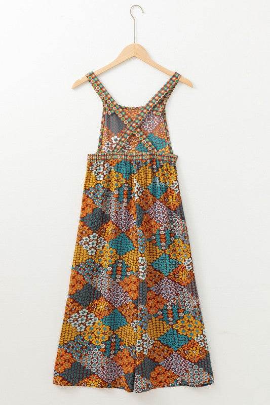 Floral Print Crossed Straps Ankle-length Jumpsuit