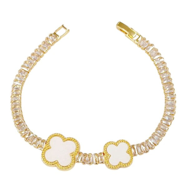 Clover Baquette CZ Foldover Tennis Bracelet