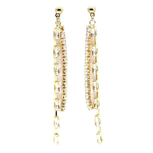 Baquette Square CZ Dangle Lines Earrings