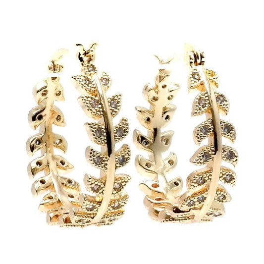 Laurel Tree Leaves Wreath Theme Hoop Earrings