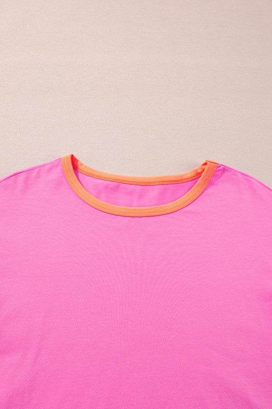 Dark Blue Color Block Sleeve Loose Fit Top