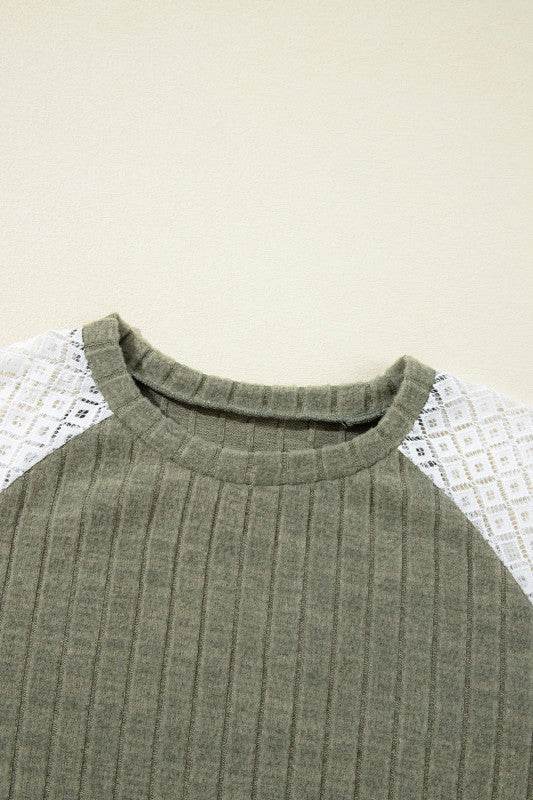 ribbed lace patch floral sweatshirt