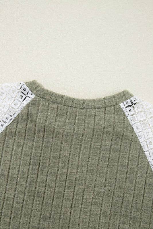 ribbed lace patch floral sweatshirt