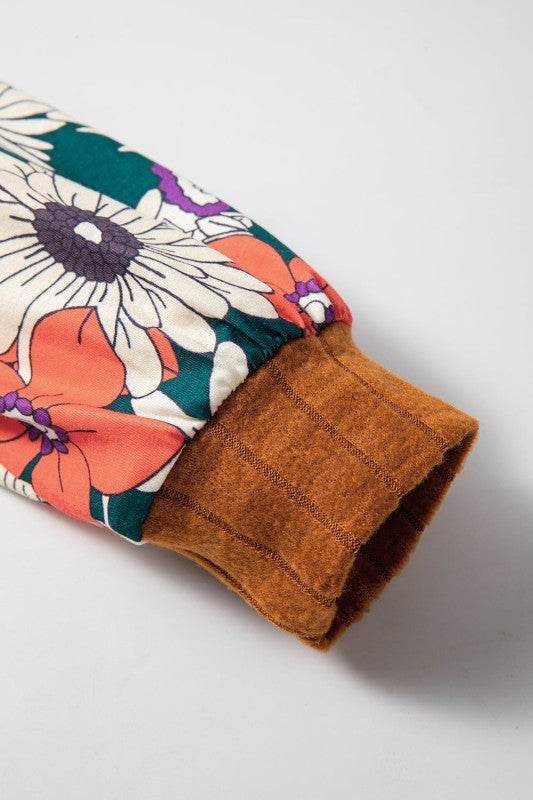 ribbed lace patch floral sweatshirt