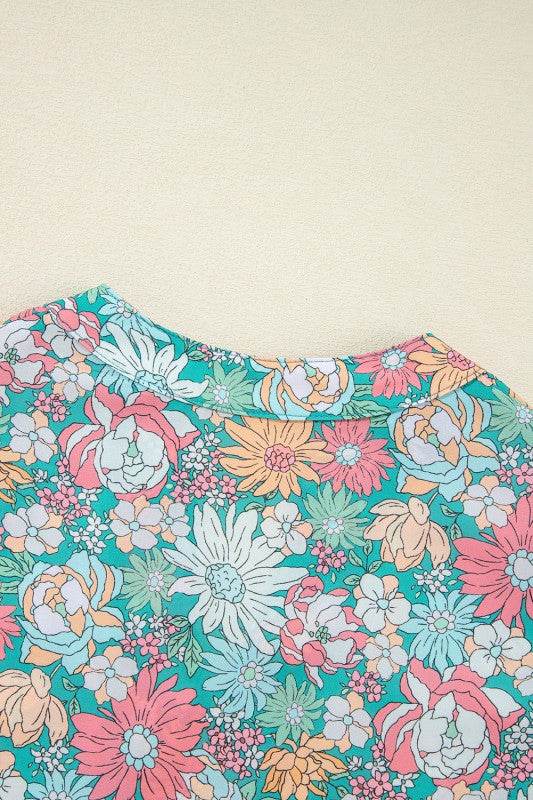 floral ruffle bottom puff sleeve blouse