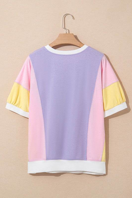 Color Block Patchwork Half Sleeve  T Shirt