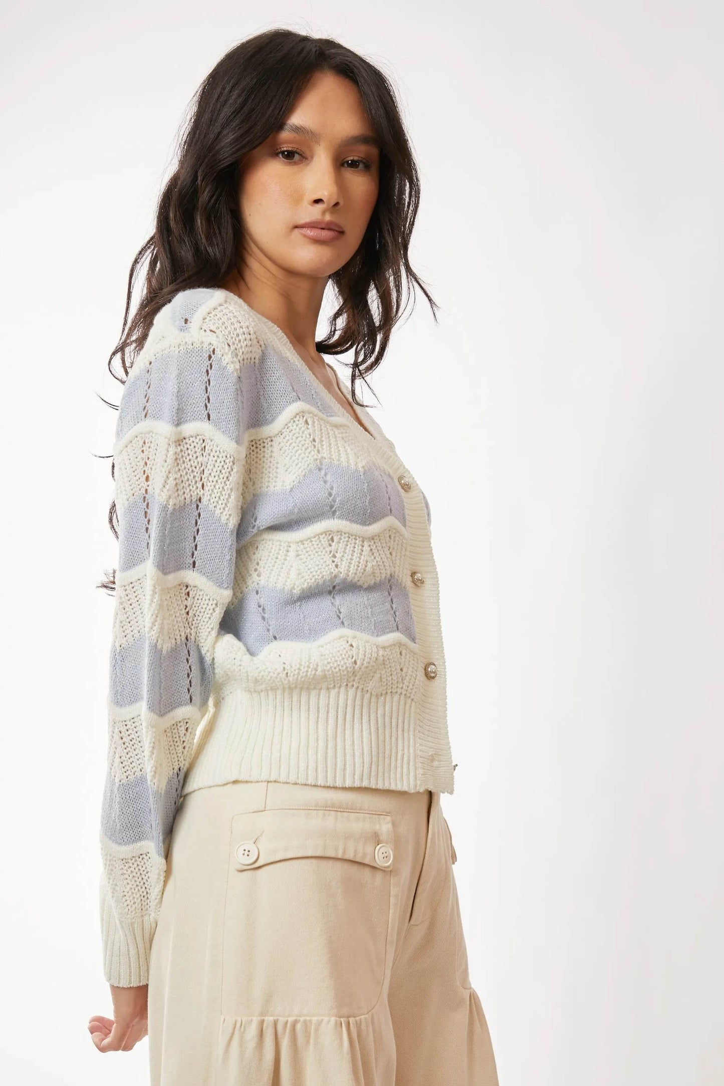 Davi & Dani Button Up Front V Neckline Cardigan Sweater