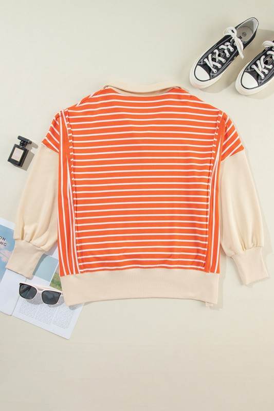Stripe Color Block Collared Drop Sweatshirt